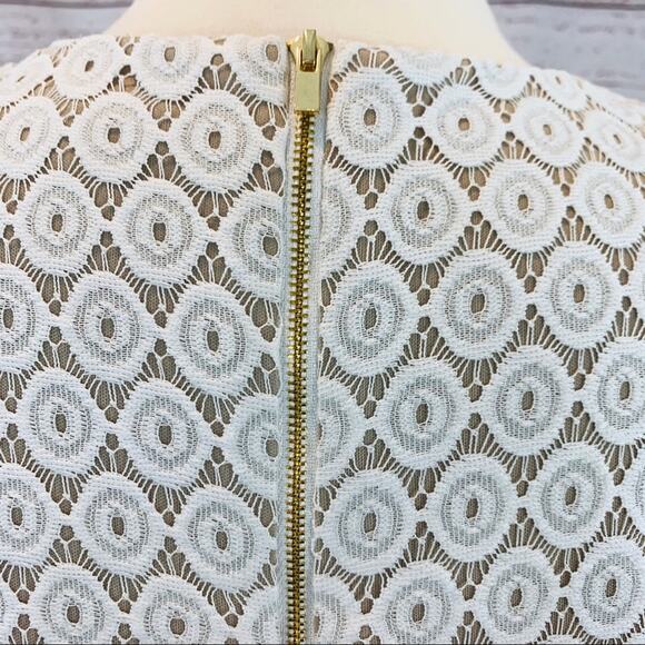 Sandra Darren neon coral white beige lace sheath - Picture 9 of 14